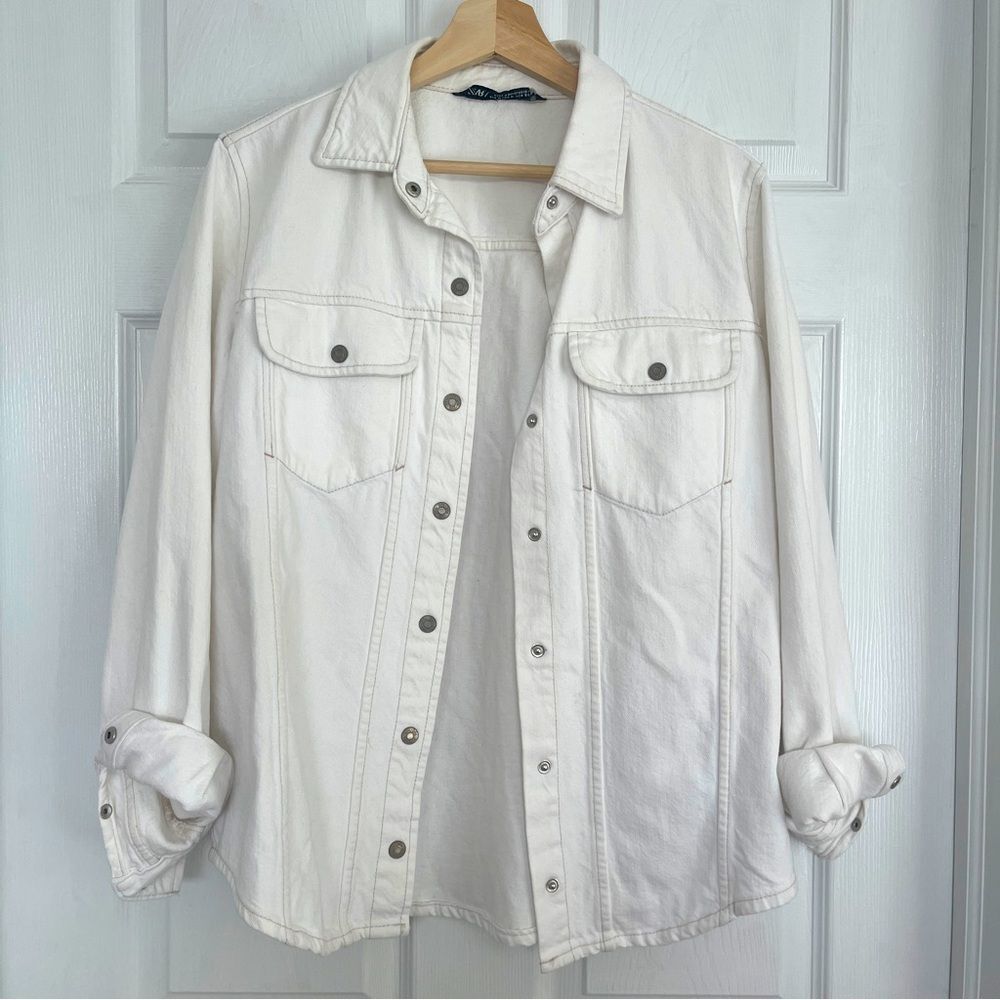 Zara White Denim Shirt/Jacket Sz M Gently Loved